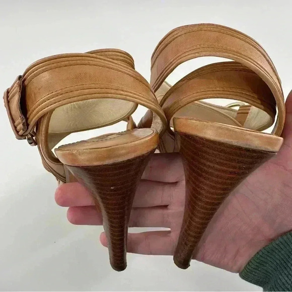 Max studio womens heels size 8 tan leather wrap around ankle - Picture 9 of 13